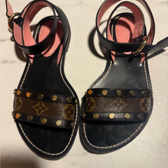 Louis Vuitton Black and Brown Studded Sandals - Picture 2 of 4